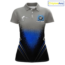 Load image into Gallery viewer, Personalized Grey And Blue Splatter 8 Ball Pool Billiard Shirt For Women Custom Billiard Team Jersey NYN3147