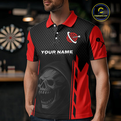 Black & Red Grim Reaper Dartboard Darts Shirt For Men Custom Team Name NYN0365