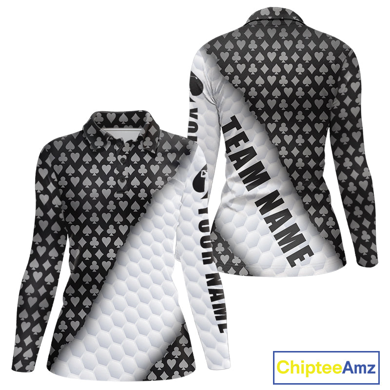 Grey poker golf polo long sleeve shirt for women custom white golf ball team apparel