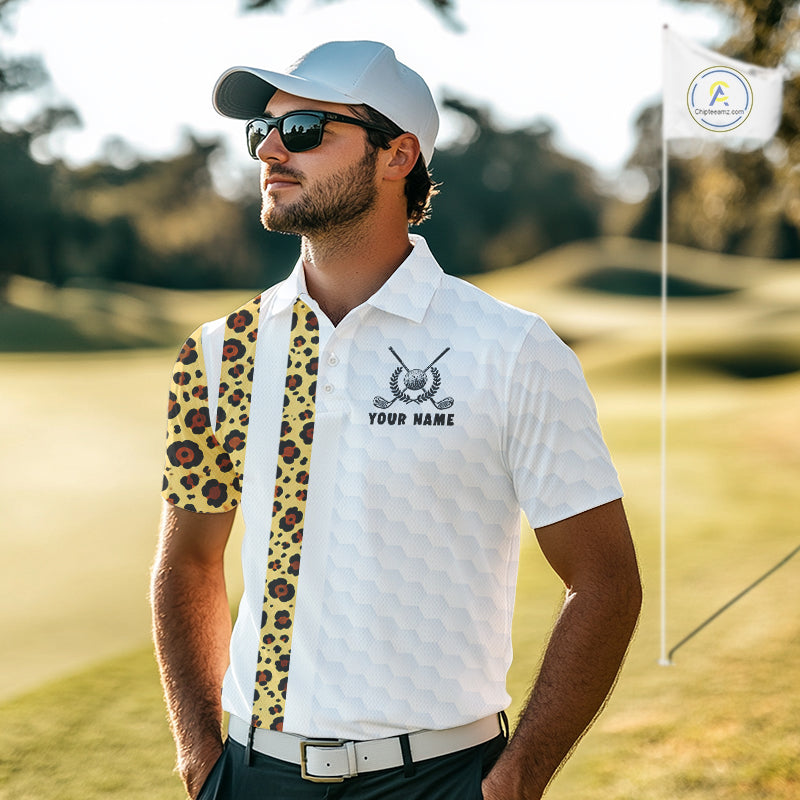 Golden Retriever Golf Shirt Custom Yellow Leopard Pattern Funny Splatter Golf Polos For Men NYN3334
