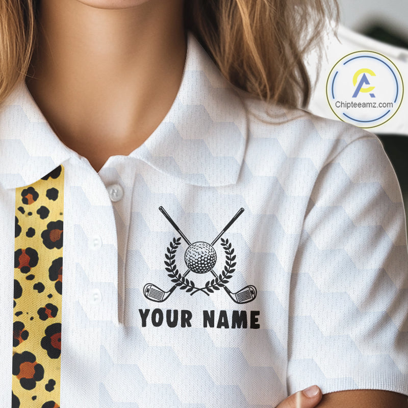 Golden Retriever Golf Shirt Custom Yellow Leopard Pattern Funny Splatter Golf Polos For Women NYN3334