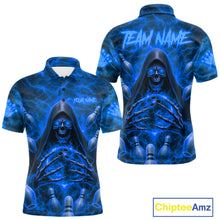 Load image into Gallery viewer, Lightning Thunder Skull Reaper Bowling Polo Shirt For Men Custom Team Bowling League Jersey Personalized Bowler Uniform Blue Skull Bowling Apparel