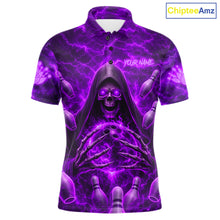 Load image into Gallery viewer, Lightning Thunder Skull Reaper Bowling Polo Shirt For Men Custom Team Bowling League Jersey Personalized Purple Skull Bowling Apparel