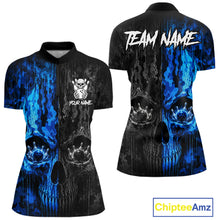 Load image into Gallery viewer, Blue And Black Camouflage Skull Bowling Quarter-Zip Shirt For Women Custom Bowling League Team Jersey