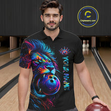 Load image into Gallery viewer, Male bowler wearing Funny Lion Colorful Splatter bowling jersey custom team bowling apparel