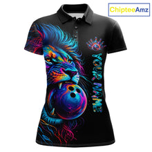 Load image into Gallery viewer, Funny Lion Colorful Splatter Bowling Polo Shirt For Women Custom Bowling Team Jersey Personalized League Bowler Apparel