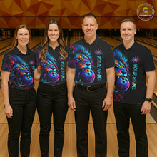 Load image into Gallery viewer, Men women  bowling team wearing Funny Lion Colorful Splatter bowling jerseys matching bowling league uniforms