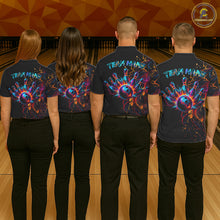 Load image into Gallery viewer, Men women bowling team wearing Funny Lion Colorful Splatter bowling jerseys matching bowling league uniforms