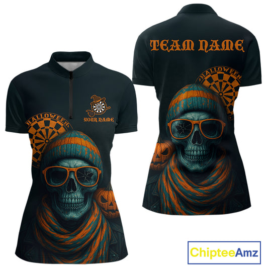Custom Halloween Women Darts Shirt Personalized Halloween Pumpkin Skull Darts Jerseys NYN1230