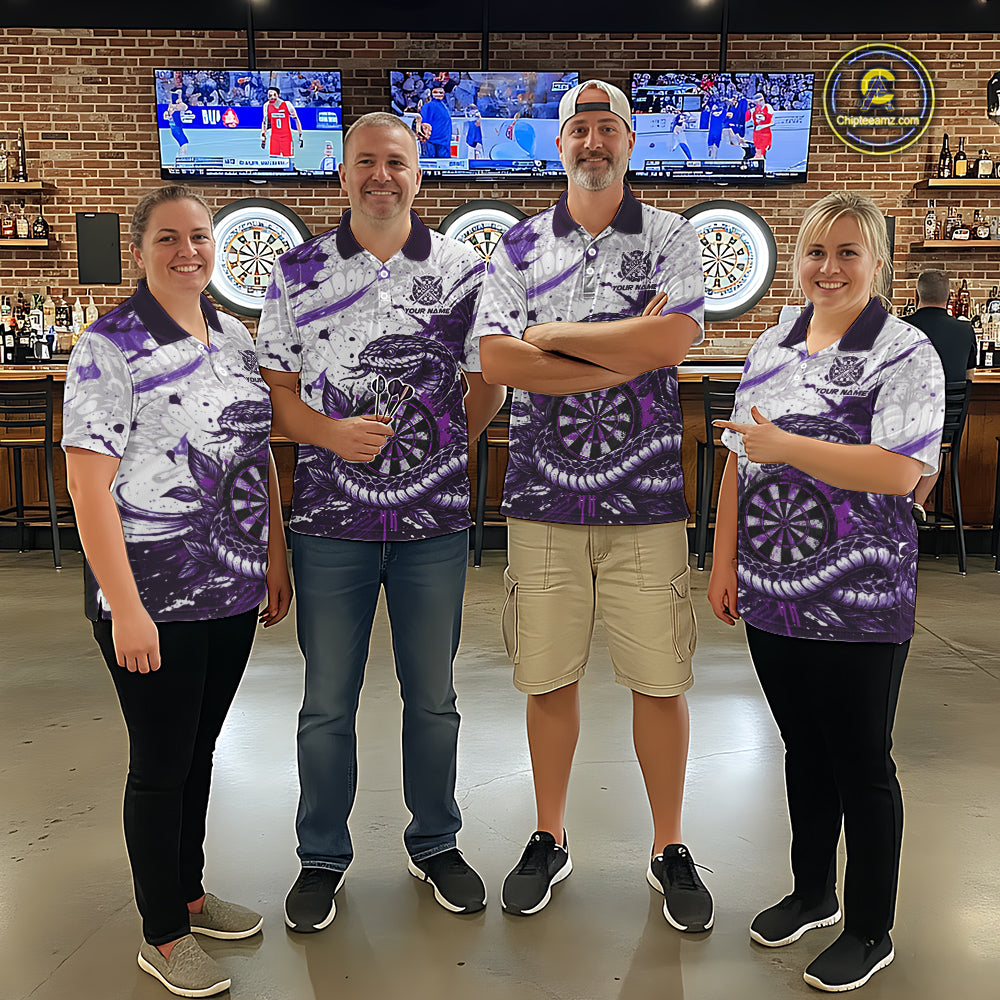 Custom White And Purple Splatter Cobra Dartboard Women Darts Polo Shirts Grunge Dart Jerseys NYN2270
