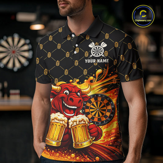 Bull & Cheer Beers Dartboard Custom Funny Darts Polo Shirts Men Dart Team Jerseys | Black NYN2272