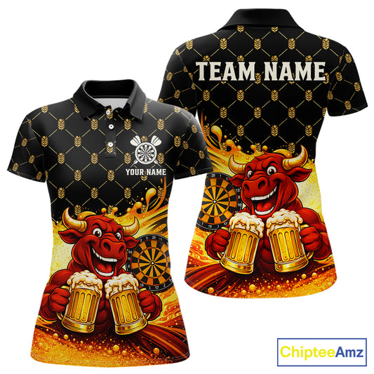 Bull & Cheer Beers Dartboard Custom Funny Darts Polo Shirts Women Dart Team Jerseys | Black NYN2272