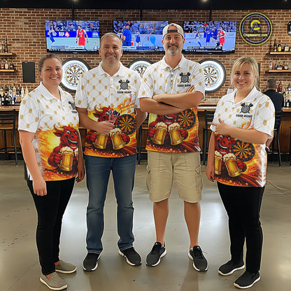 Bull & Cheer Beers Dartboard Custom Funny Darts Quarter-Zip Shirts Men Dart Team Jerseys | White NYN2273