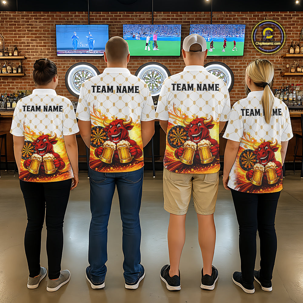 Bull & Cheer Beers Dartboard Custom Funny Darts Quarter-Zip Shirts Men Dart Team Jerseys | White NYN2273