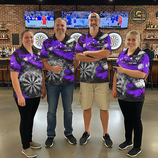 Purple & Grey Smokes Dartboard Custom Women Darts Quarter-Zip Shirts Grunge Dart League Jerseys NYN2278