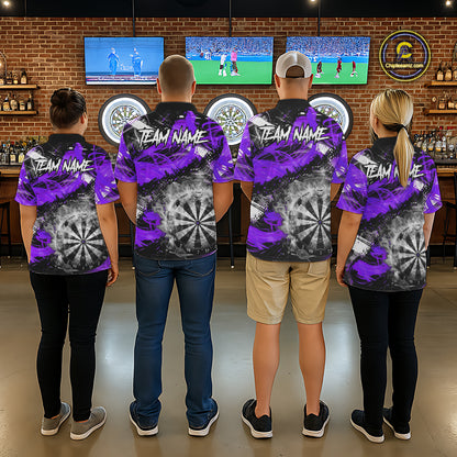 Purple & Grey Smokes Dartboard Custom Women Darts Quarter-Zip Shirts Grunge Dart League Jerseys NYN2278