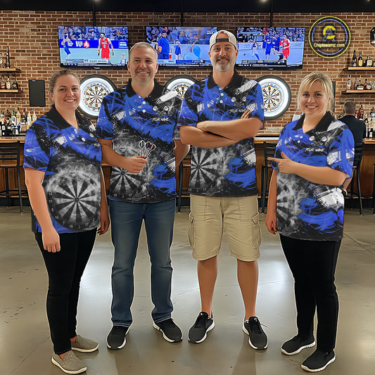 Blue & Grey Smokes Dartboard Custom Women Darts Quarter-Zip Shirts Grunge Dart League Jerseys NYN2280