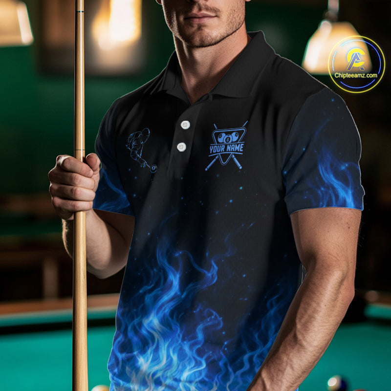 Custom Blue Flaming Pool 8 Ball Billiard Shirt For Men Personalized 3D Ball Billiard Attire Gifts NYN2570