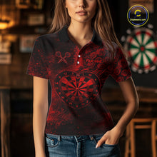 Load image into Gallery viewer, Red Grunge Roses Heart Dartboard Women Darts Valentine Shirt Custom Dart Polo Couple Gifts NYN2573