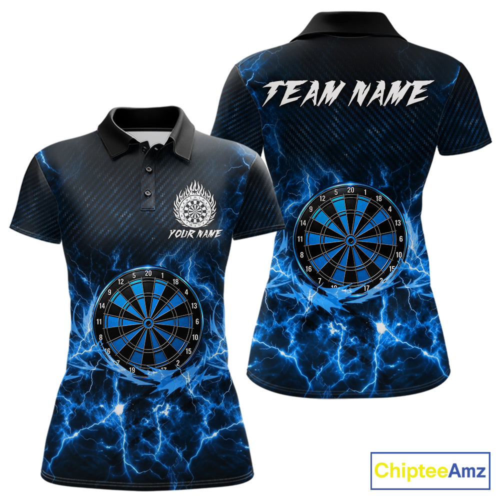 Blue thunder lightning dartboard dart polo shirt for women custom dart apparel