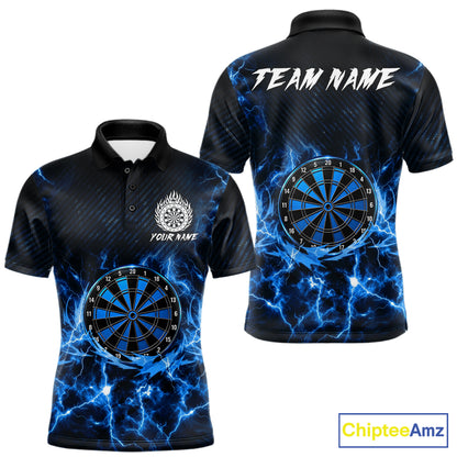 Blue thunder lightning dartboard dart polo shirt for men custom dart apparel