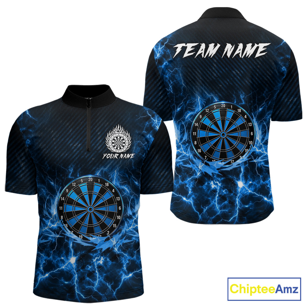 Blue thunder lightning dartboard dart 1/4-zip shirt for men custom dart apparel