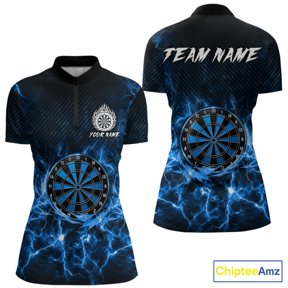 Blue thunder lightning dartboard dart 1/4-zip shirt for women custom dart apparel
