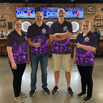 Custom Thunder Lightning Dartboard Men Dart Polo & 1/4-Zip Shirt, Gifts For Dart Players | Purple NYN3338