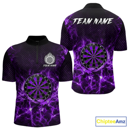 Purple thunder lightning dartboard dart 1/4-zip shirt for men custom dart jersey