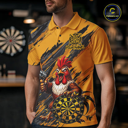 Black And Yellow Grunge Funny Men Dart Shirt Custom Rooster Gun Polo & 1/4-Zip Dart Clothing NYN3344