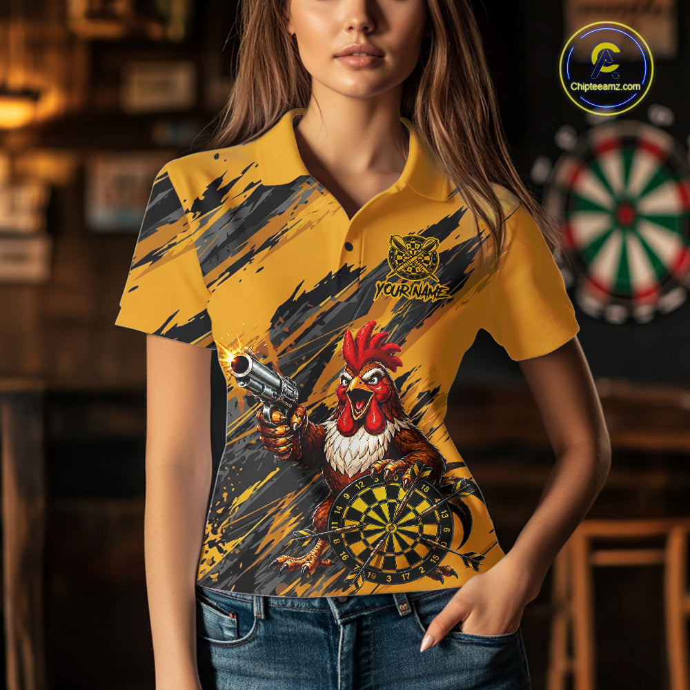 Black And Yellow Grunge Funny Women Dart Shirt Custom Rooster Gun Polo & 1/4-Zip Dart Clothing NYN3344