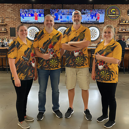 Black And Yellow Grunge Funny Men Dart Shirt Custom Rooster Gun Polo & 1/4-Zip Dart Clothing NYN3344