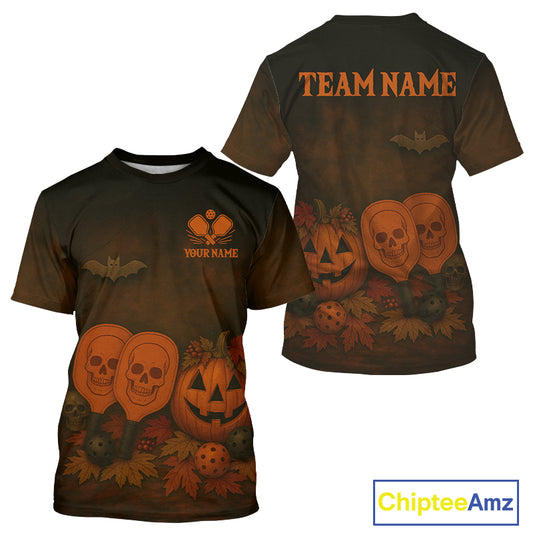 Custom Funny Halloween Pickleball Paddle T-Shirt For Men Halloween Pickleball Jerseys NYN1243