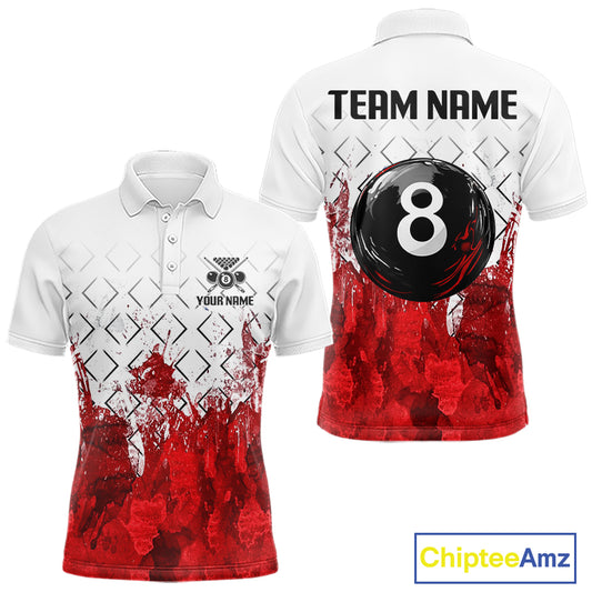 Red Splatter Paint 8 Ball Billiard League Shirts For Men Custom Name Billiard Team Jerseys NYN2287