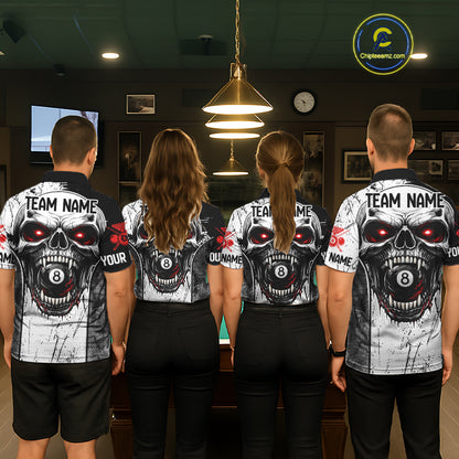 Red Grunge Skull 8 Ball Billiard Shirts For Women Custom Name Pool Billiard Team Jerseys NYN2288