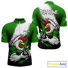 Load image into Gallery viewer, Personalized Funny Rooster 8 Ball Billiard Pool Shirt Custom Green Grunge Billiard Attire For Men NYN2952