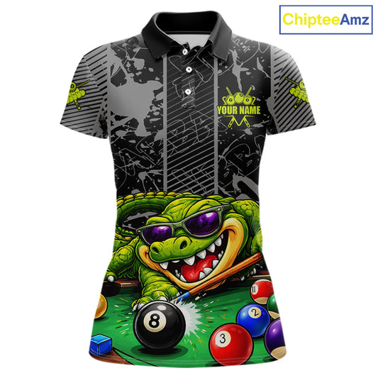 Personalized Funny Crocodile Plays Billiard Pool Shirt Custom 8 Ball Billiard Team Attire For Women NYN2953