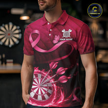 Load image into Gallery viewer, Pink Ribbon Thunder Lightning Men Dart Polo &amp; Quarter Zip Shirt Custom Breast Cancer Darts Jersey NYN2947