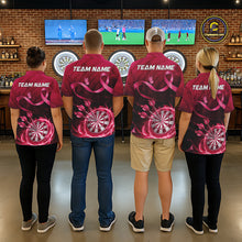 Load image into Gallery viewer, Pink Ribbon Thunder Lightning Men Dart Polo &amp; Quarter Zip Shirt Custom Breast Cancer Darts Jersey NYN2947