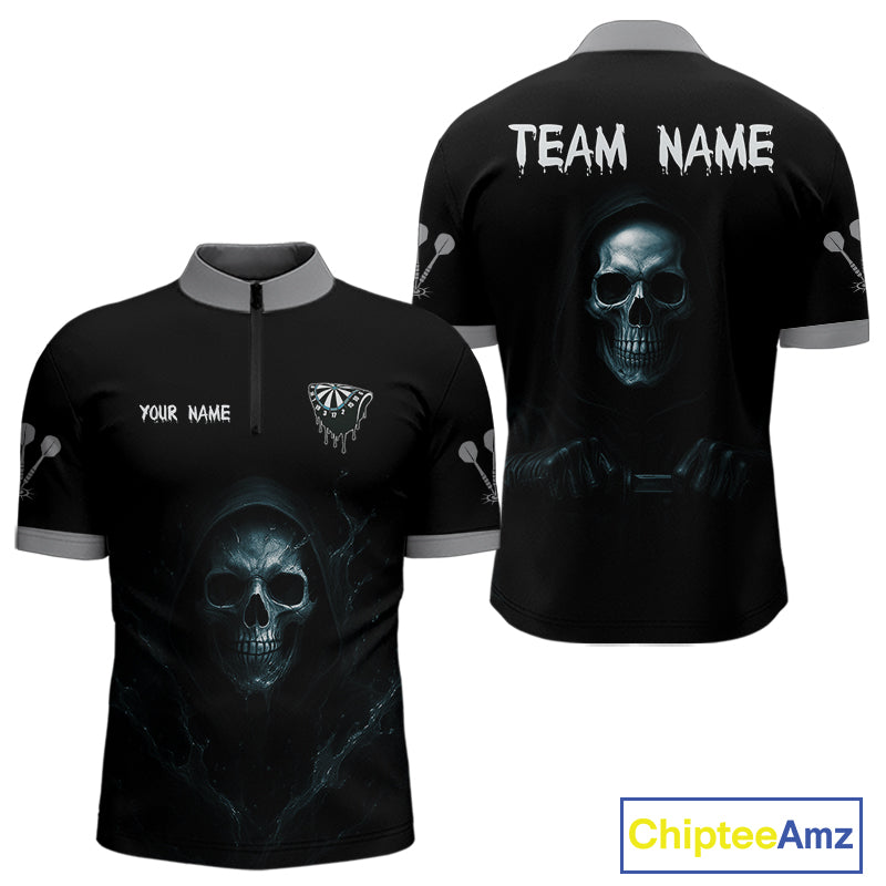 Haunting Black Skulls Reaper Darts Team Shirt For Men - Custom Team & Player Name NYN0380