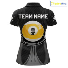 Load image into Gallery viewer, Personalized Black 9 Ball women's billiard polo shirt custom pool team jersey