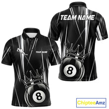 Load image into Gallery viewer, Black And White Crown 8 Ball Billiard Polo Shirt For Men, Lightning Pool Team Jersey, Custom Billiards Apparel