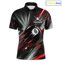 Load image into Gallery viewer, Thunder Red 8 Ball Strike Billiard Polo Shirt For Men, Custom Pool Team Jersey, Lightning Billiards Apparel