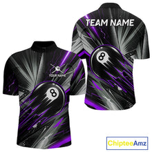 Load image into Gallery viewer, Thunder Purple 8 Ball Strike Billiard Quarter-Zip Shirt For Men, Personalized Pool League Uniform, Custom Billiards Attire