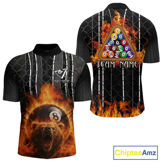 Red Flaming 8 Ball Billiard League Shirts For Men Custom Funny Bear Billiard Team Jerseys NYN2307