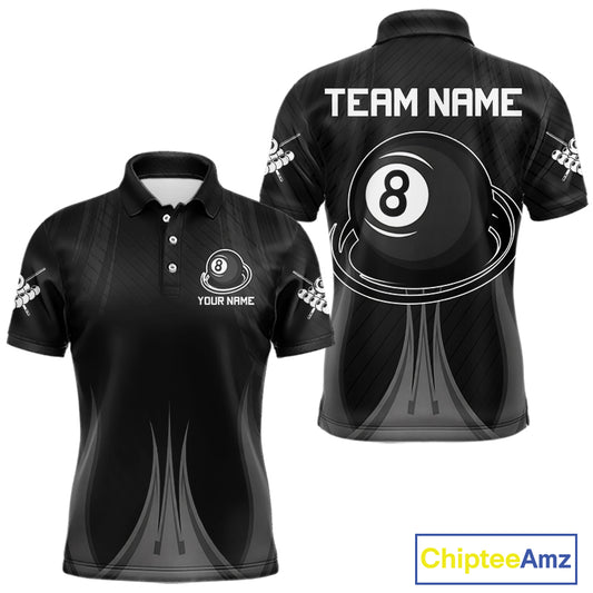 Black 8 Ball Pool Billiard Polo & Quarter-Zip Shirt For Men Personalized Ball Billiard Team Attire NYN2746