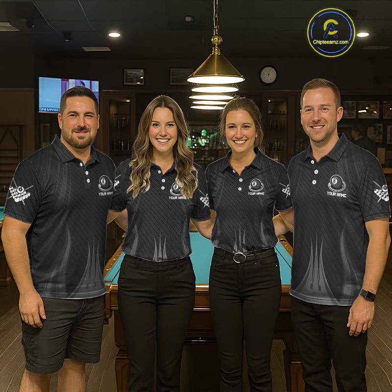 Black 8 Ball Pool Billiard Polo & Quarter-Zip Shirt For Women Personalized Ball Billiard Team Attire NYN2746