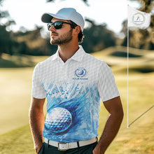 Load image into Gallery viewer, Custom Mens Golf Polo Shirts, Blue Splatter Golf Ball White Men Golf Polo Shirt, Best Golf Shirts NYN2961