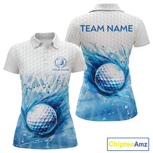 Load image into Gallery viewer, Custom Womens Golf Polo Shirts, Blue Splatter Golf Ball White Men Golf Polo Shirt, Best Golf Shirts NYN2961
