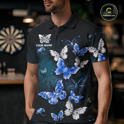 Custom Blue Butterfly Dart Polo & 1/4-Zip Shirt For Men Darts Team Shirt With Butterflies NYN3350